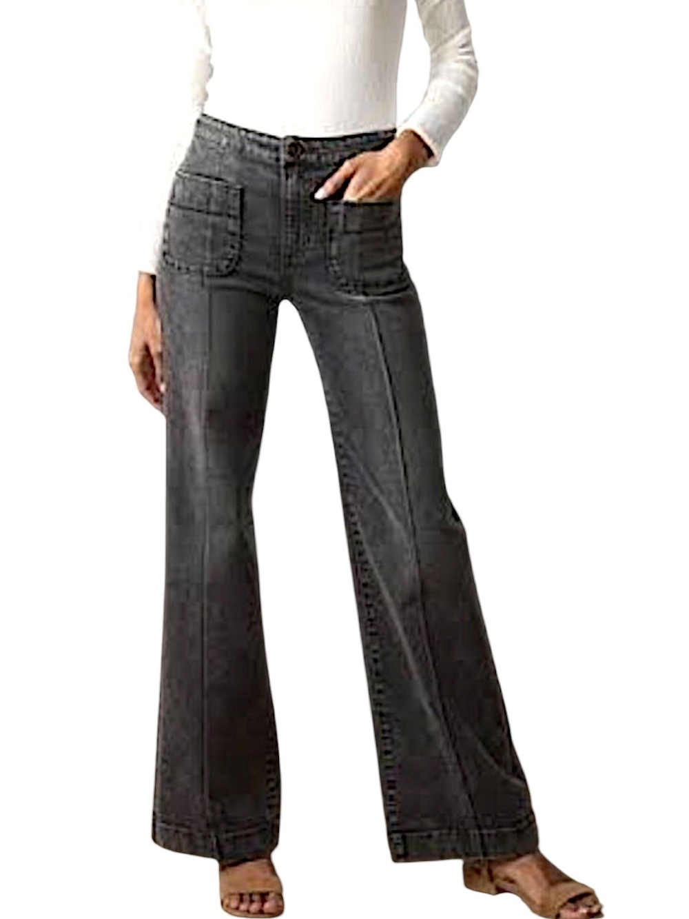 LC Lauren Conrad Gray High-Rise Wide Leg Jeans with Front Patch Pockets